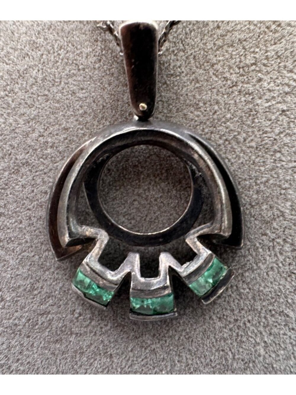 Vintage 950 Silver Emerald Pendant Necklace Modernist Italy Chain 17” - Picture 2 of 16